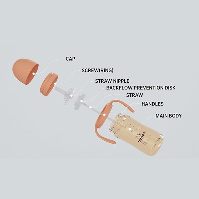 No-spill, Backflow prevention Sippy Cup with Straw, PPSU Learner Cup with Handle for Baby and Toddlers, BPA free, 6.76oz (Cloud)