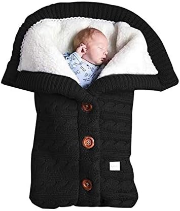 insular Warm Baby Sleeping Bag Envelope Winter Kid Sleepsack Footmuff Stroller Knitted Sleep Sack Newborn Knit Wool Swaddling Blanket (Black)