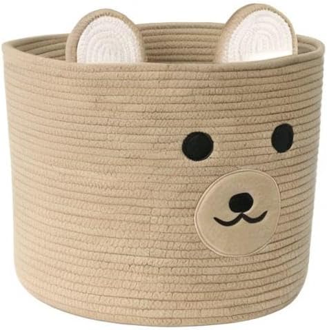 Bear Laundry Baskets Laundry Hamper Storage Baskets with Handles,Decorative Basket for Living room,Woven Storage Basket for Toys Bin Pillows Blankets Clothes (Khaki)