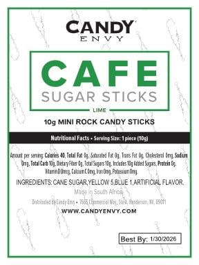 Candy Envy - Green Café Sugar Sticks Mini Rock Candy - 18 Individually Wrapped Treats - Lime Flavored