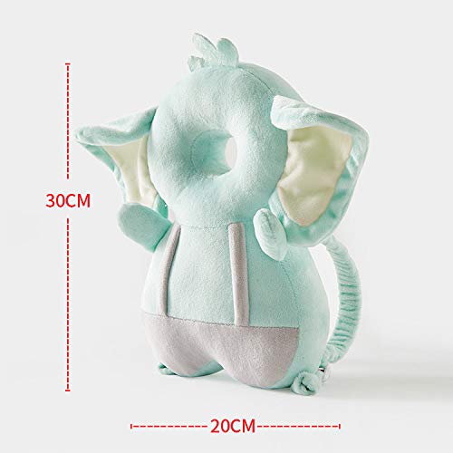 Baby Walker Head Protector Toddler Adjustable Baby Head Protection Backpack Wear Safety Pad (Green Elephant)