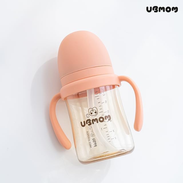 No-spill, Backflow prevention Sippy Cup with Straw, PPSU Learner Cup with Handle for Baby and Toddlers, BPA free, 6.76oz (Strawberry)