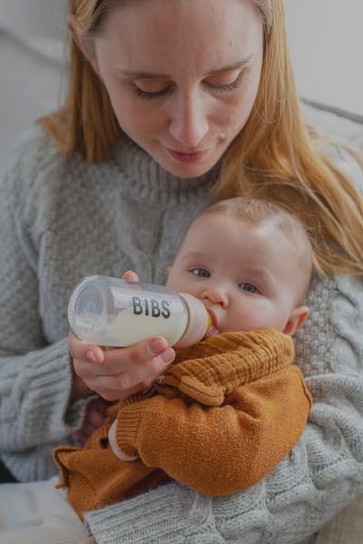 BIBS Baby Glass Bottle Complete Set 225 ml | BPA Free Natural Rubber | Made in Denmark | Sage