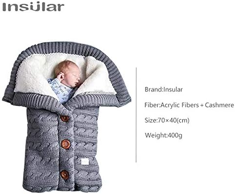 insular Warm Baby Sleeping Bag Envelope Winter Kid Sleepsack Footmuff Stroller Knitted Sleep Sack Newborn Knit Wool Swaddling Blanket (Black)
