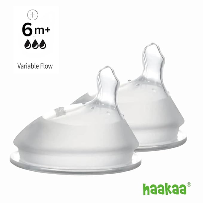 Haakaa Generation 3. Silicone Baby Bottle Nipples, Orthodontic, Anti-Colic, Wide Neck, 100% Medical Grade Silicone, Fit All Haakaa Baby Bottles, 2 PK (Size L (2-Pieces))
