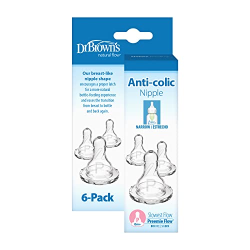 Dr. Brown’s Natural Flow Level 2 Narrow Baby Bottle Silicone Nipple, Medium Flow, 3m+, 100% Silicone Bottle Nipple, 6 Count