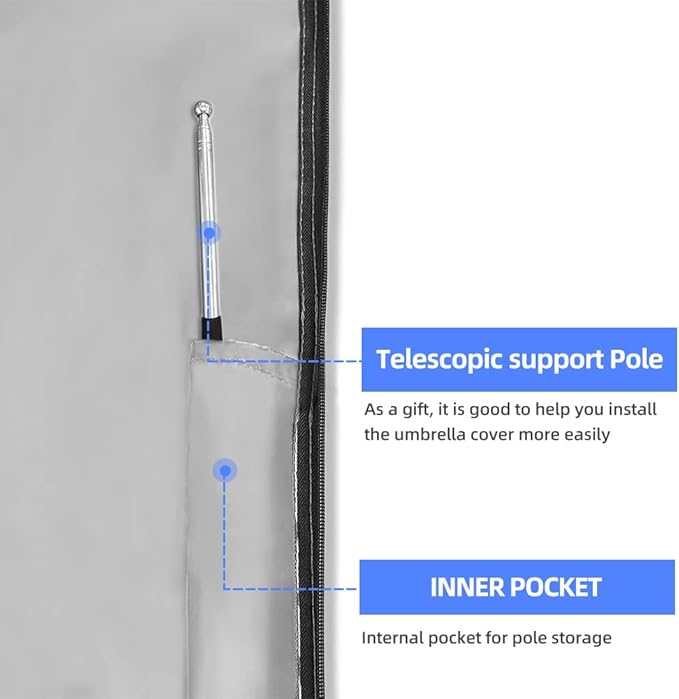 Patio Parasol Cover - 600D Waterproof, Anti-UV Fits 7.5-11.5 Feet Offset Umbrella, Gray