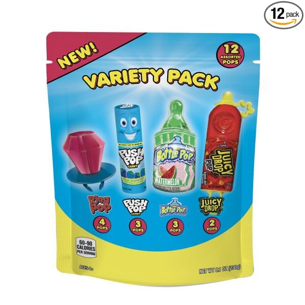 Candy Variety Pack - 12 Count Assorted Lollipops - Ring Pop, Push Pop, Baby Bottle Pop & Juicy Drop - Ideal for Birthdays, Party Favors, Celebrations & Candy Gifts by Bazooka Candy Brands
