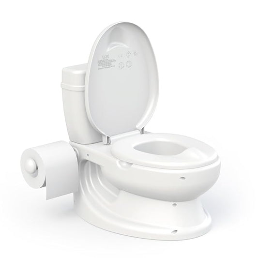 Toylet Potty Training Toilet Seat | Toddler Potty Training with Comfy Seat Cover, Tank Storage & Paper Roll Holder | Easy to Empty and Clean | Soft & Comfortable Potty Trainer for Boys & Girls (White)