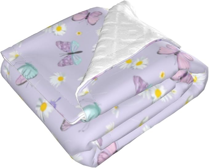 Baby Blanket Butterfly Daisy Flower Purple for Boy Girl Newborn 30x40 Inch Toddler Infant Nursery Throw Blankets Double Layer Comfy Soft Plush Stroller Crib Quilt