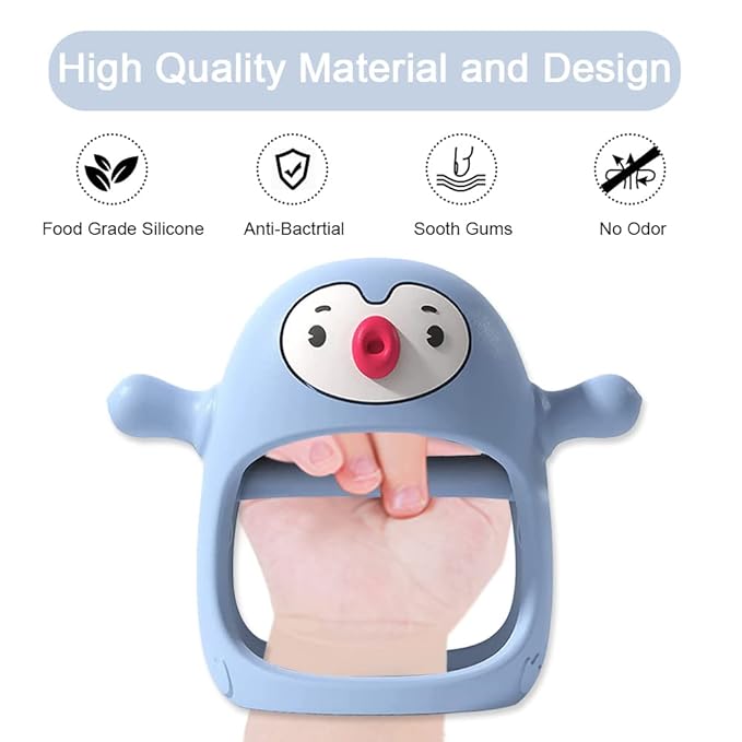 Smily Mia Baby Teething Toys for 0-6Months, Teethers for Babies 3-6Months | Penguin Teether | Hand Teether |Teething Mittens for Teething Relief, Baby Pacifier |New Born Essentials, Light Blue