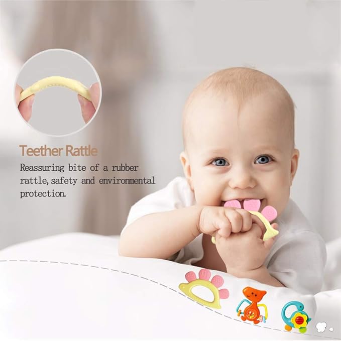 Baby Rattles Sets Teether, Shaker, Grab and Spin Rattle, Musical Toy Set, Early Educational Toys Gifts for 3, 6, 9, 12 Month Baby Infant, Newborn