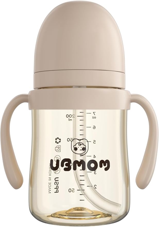 No-spill, Backflow prevention Sippy Cup with Straw, PPSU Learner Cup with Handle for Baby and Toddlers, BPA free, 6.76oz (Chocolate)