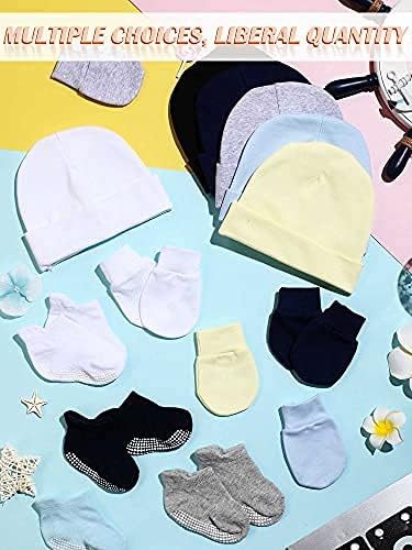 Baby Hats Mittens and Socks Set Unisex Cotton Beanie Cap and Scratch Mitten Non-Slip Baby Ankle Socks for Boys and Girls