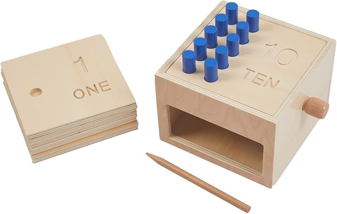 Adena Montessori Toys Wooden Counting Peg Game - Learn to Count 1-10 with Numerals, Peg Drop Box & Tumbling Pegs - Educational Toddler Toy for Early Math Skills Development (Small Counting Pegs Board)