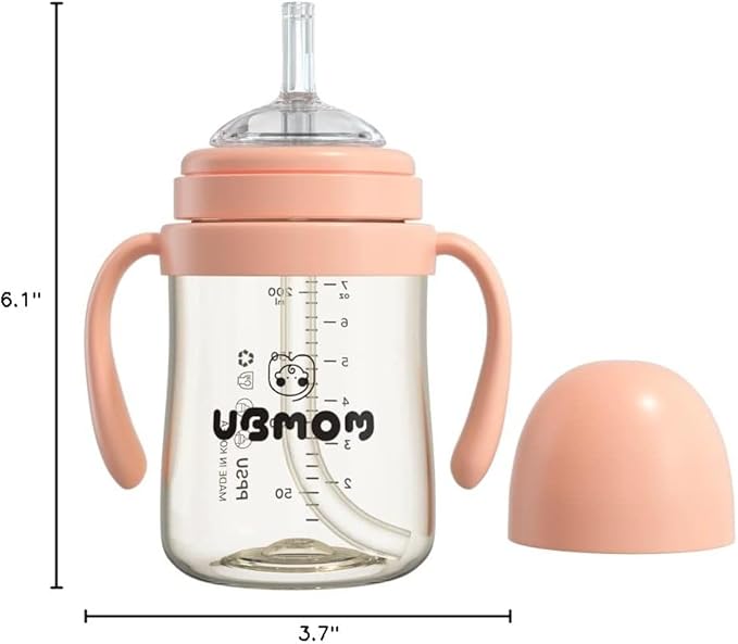 No-spill, Backflow prevention Sippy Cup with Straw, PPSU Learner Cup with Handle for Baby and Toddlers, BPA free, 6.76oz (Strawberry)