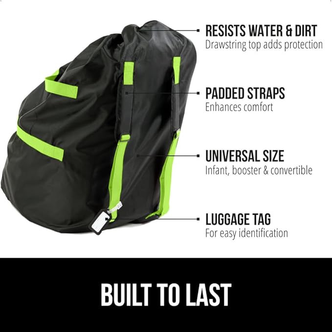 GORILLA GRIP Car Seat Travel Bag for Airplane Gate Check, Easy Carry Backpack Bags Cover Carseats, Infant Baby Carriers and Toddler Booster Seats for Airport, Child Air Travels Essential, Fluorescent