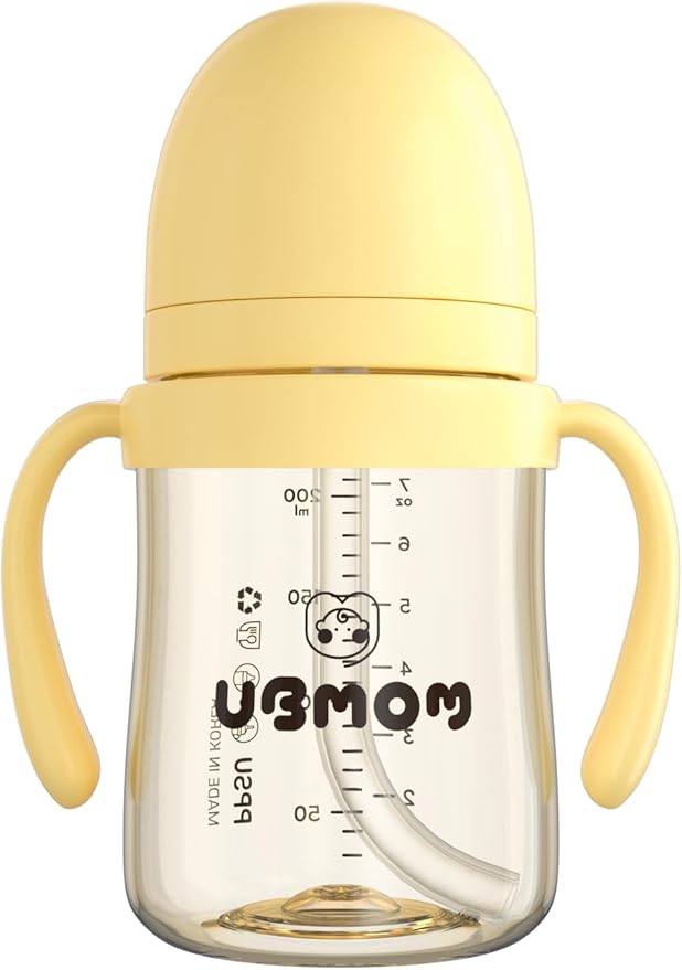 No-spill, Backflow prevention Sippy Cup with Straw, PPSU Learner Cup with Handle for Baby and Toddlers, BPA free, 6.76oz (Banana)