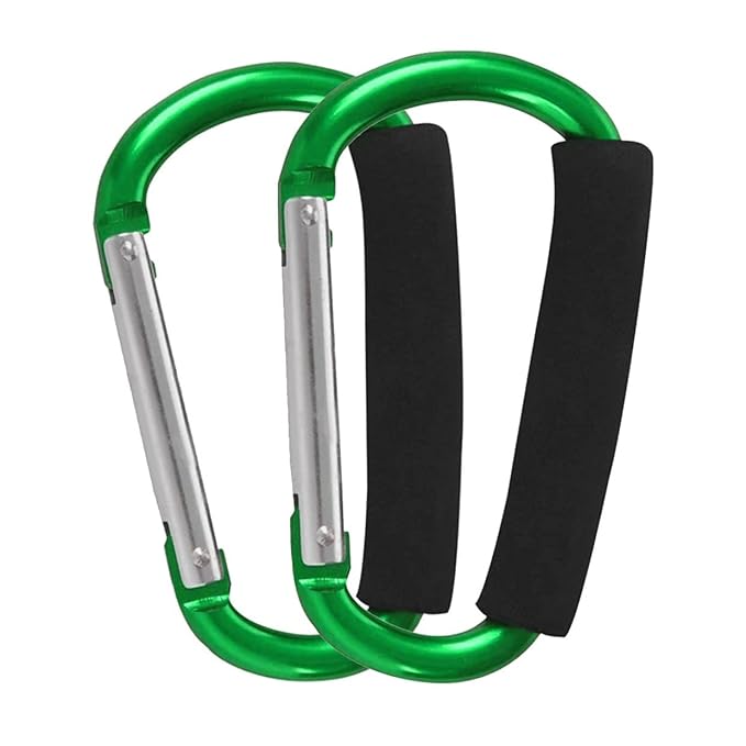 Stroller Hooks by Baby,2 pcs Carabiner Stroller Hook Organizer for Hanging Purses, Diaper Bag, Shopping Bags. Clip Fits Single/Twin Travel Systems, Car Seats and Joggers (Green)