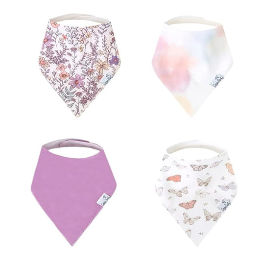 Baby Bandana Drool Bibs for Drooling and Teething 4 Pack Gift Set "Flora" by Copper Pearl