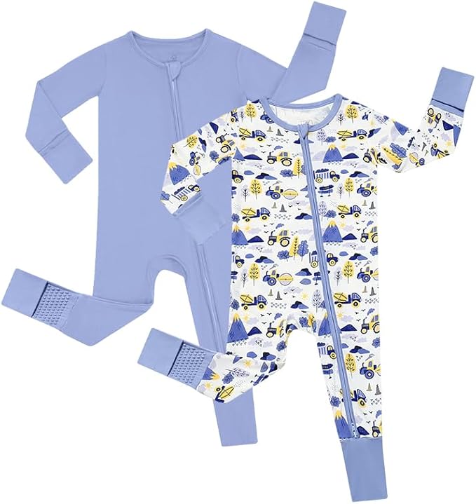 JunNeng Viscose from Bamboo Baby Boy Sleeper with Mitten Cuffs, Footless Soft Zippy Pajamas, Sleep N' Play Romper 0-18 Months