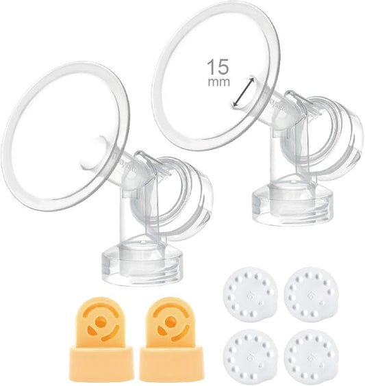 Maymom Brand 15 mm 2xOne-Piece Extra Small Breastshield w/Valve and Membrane Compatible with Medela Breast Pumps; Non-Detachable Clear