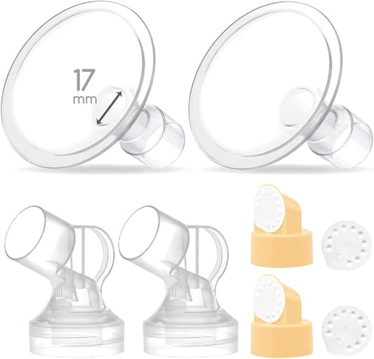 Maymom Pump Parts 2X Detachable Breastshield (17mm) with Valve Membrane and Maymom Connector,Compatible with Medela Breast Pump Parts