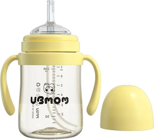 No-spill, Backflow prevention Sippy Cup with Straw, PPSU Learner Cup with Handle for Baby and Toddlers, BPA free, 6.76oz (Banana)