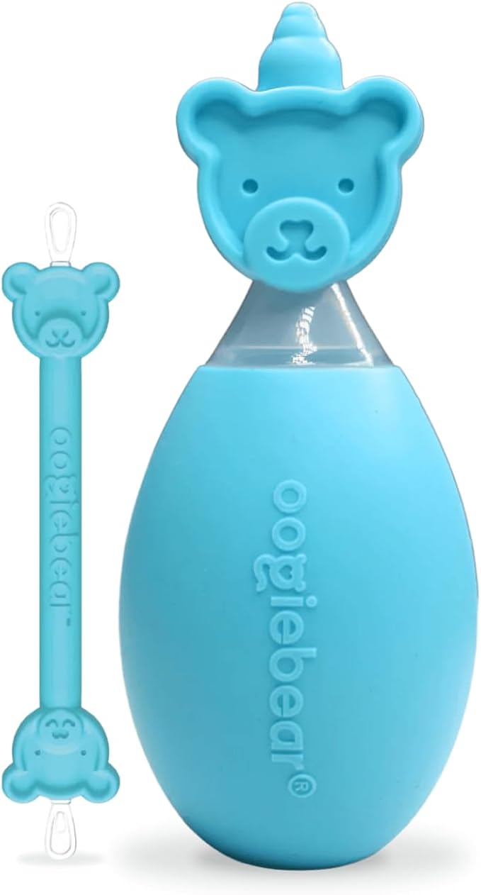 oogiebear BearPair FSA/HSA Eligible Silicone Bulb Baby Nasal Aspirator and Ear & Nose Syringe, Safely Sucks Snot and Removes Mucus, Cleanable and Reusable, Blue