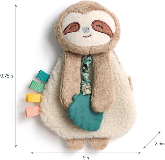 Itzy Ritzy - Itzy Lovey Including Teether - Baby Lovey with Teether, Textured Ribbons & Dangle Arms - Features Crinkle Sound, Sherpa Fabric and Minky Plush (Sloth)