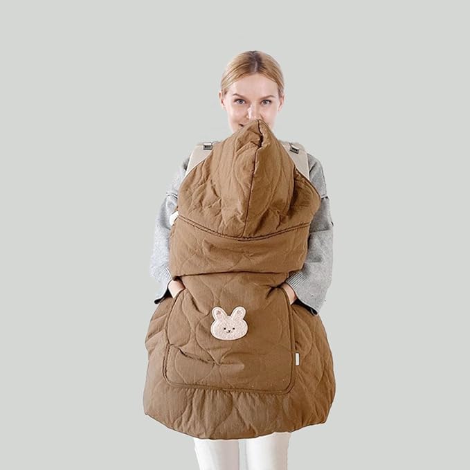 Winter Baby Carrier Cover Stroller Cover,Warm Thicker Hooded Stretchy Cloak Hooded Reversible, Cloak Kangaroo Hoodie for Babies-Coffee
