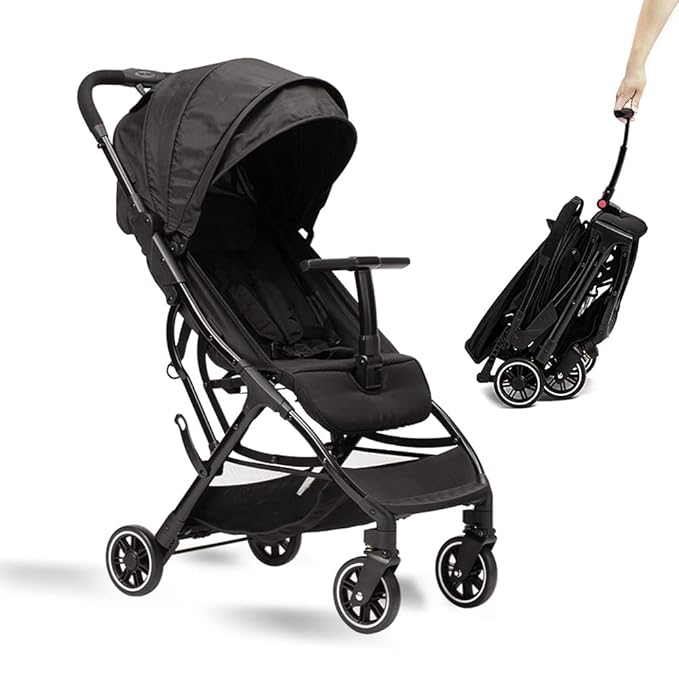 COOL KIDS Portable Stroller with Automatic Fold,Lightweight Umbrella Stroller with Pop Out Sun Canopy,Compact Strollers for Travel(Black)