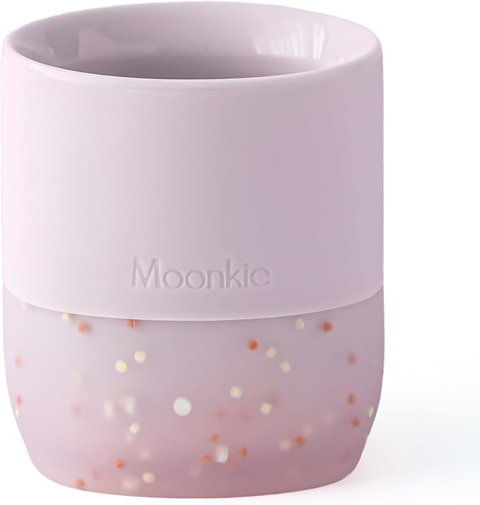 Moonkie Silicone Baby Cup 4 Months+ | Tiny Open Training Cup for Infants with Confetti Sprinkles | Baby-Led Weaning Essential | 2 oz (Soft Lilac, 1 Pack)