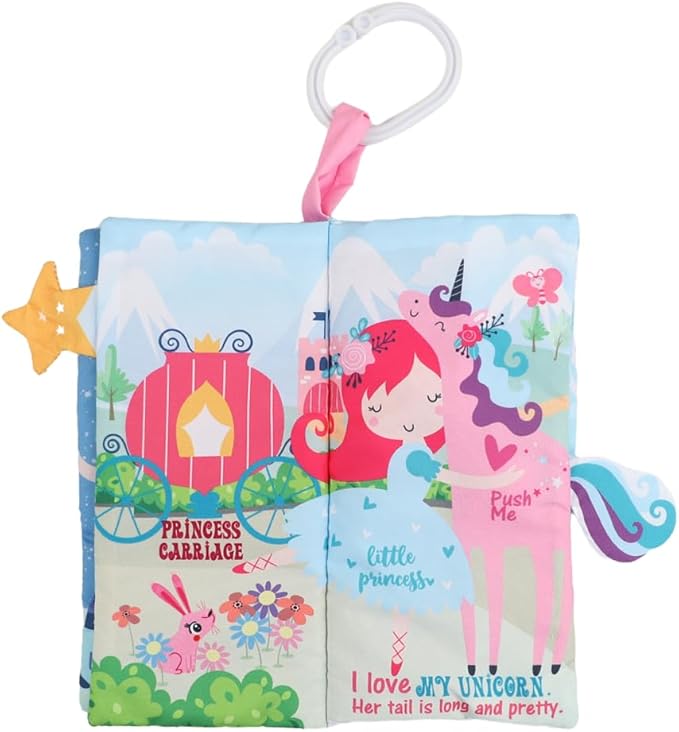 Unicorn Baby Books 0-6 Months Toys 6 to 12 Months, Touch Feel Cloth Crinkle Books for Babies,Infants, Soft Sensory Stroller Toys Baby Gifts Shower Items, Chweing Book, Easter Gift-Princess
