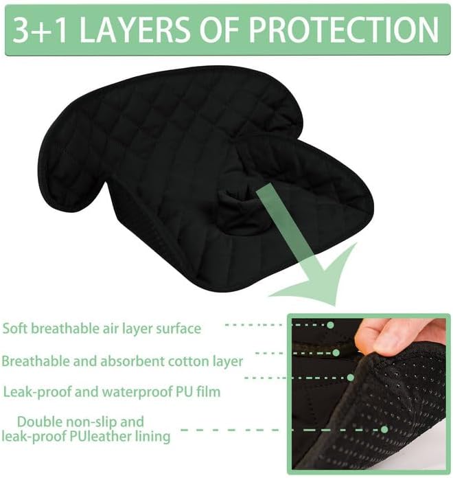 MOOB Waterproof Car Seat Protector - 2 Pack Premium Carseat Liner for Babies & Toddlers, Machine Washable & Quick-Dry, Anti-Slip Backing, Potty Training Pad for Infant Car Seat & Stroller (Black)