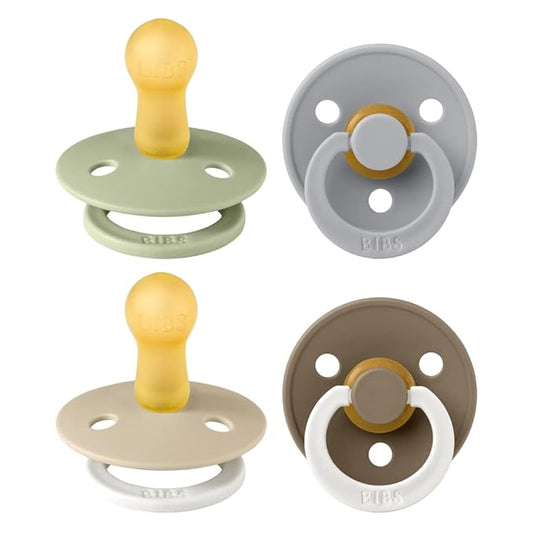 BIBS Colour Soother 4-Pack | BPA Free Dummy Pacifier | Round Nipple | Natural Rubber Latex | Made in Denmark | Size 6-18 Months | Vanilla Glow Mix