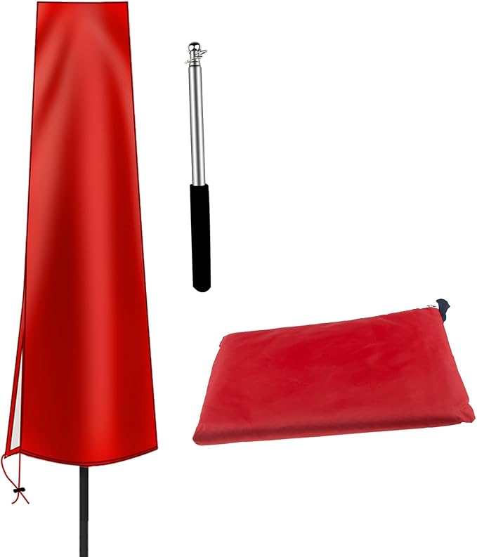 OKPOW Umbrella Covers for Outdoor Umbrellas - Small Patio Umbrella Cover for 6 ft to 9 ft Outdoor Table Umbrella - Waterproof Windproof Anti-UV Garden Parasol Covers, Red