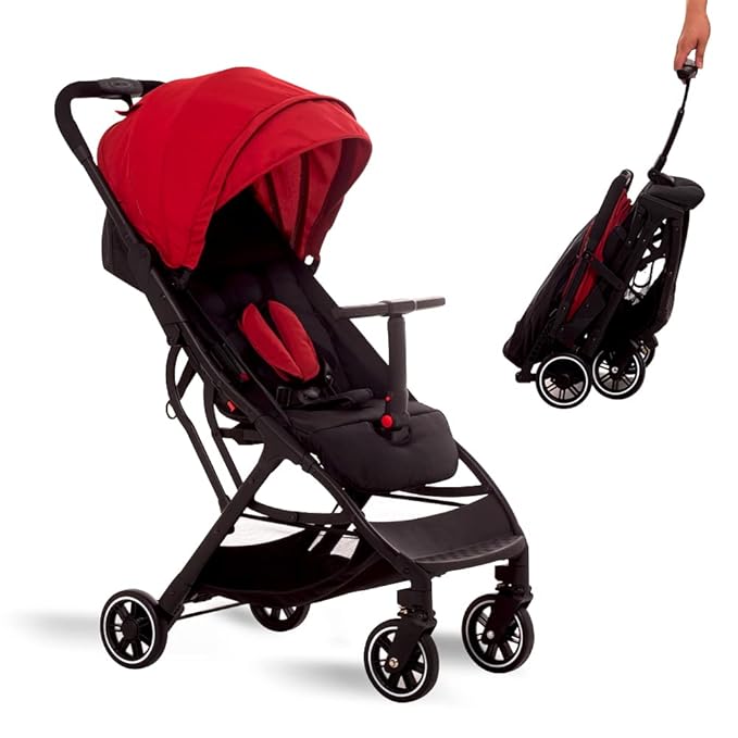 COOL KIDS Portable Stroller with Automatic Fold,Lightweight Umbrella Stroller with Pop Out Sun Canopy,Compact Stroller for Travel(red)