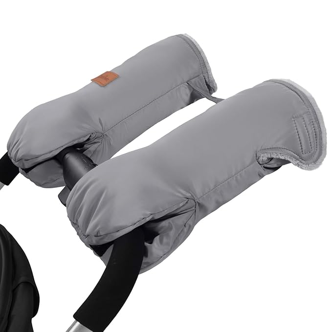 Zooawa Stroller Gloves, Universal Stroller Hand Muff with Warm Polar Fleece, Baby Stroller Gloves with Vel-cro Design, Waterproof and Snowproof Stroller Mittens for Stroller Accessories, Gray