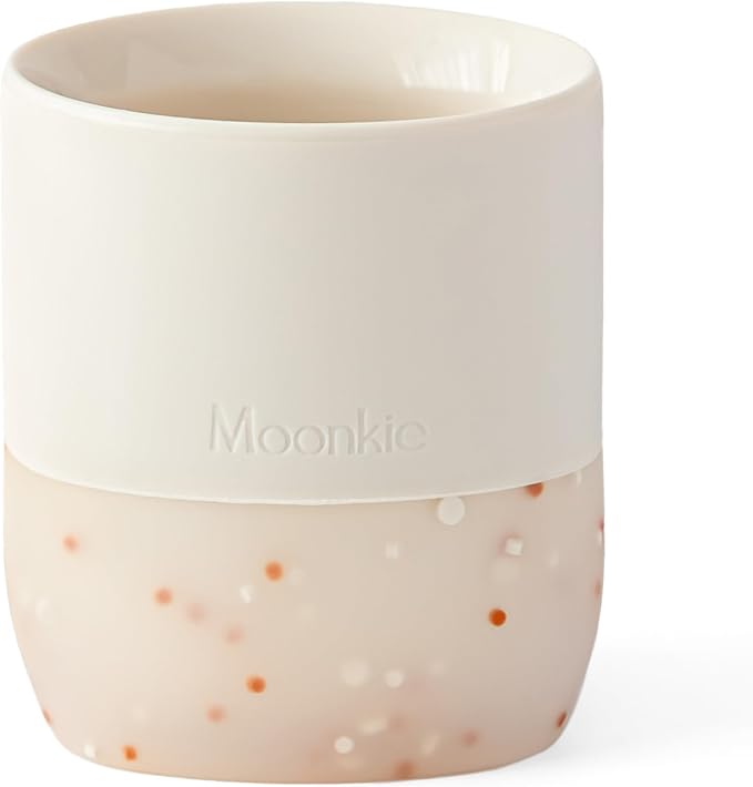 Moonkie Silicone Baby Cup 4 Months+ | Tiny Open Training Cup for Infants with Confetti Sprinkles | Baby-Led Weaning Essential | 2 oz (Ivory, 1 Pack)