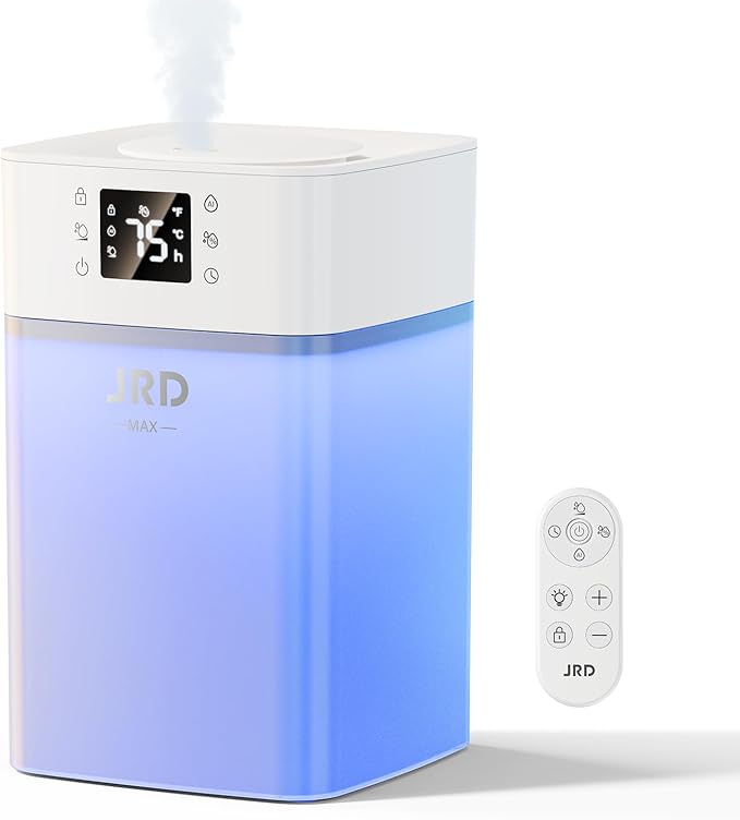 JRD 4L Humidifiers for Bedroom, Cool Mist Humidifier for Large Room, 40H Runtime, 24H Timer, 10 Mist Levels, 360° Nozzle, Night Light for Home, Office, Baby Nursery, Plants(White)