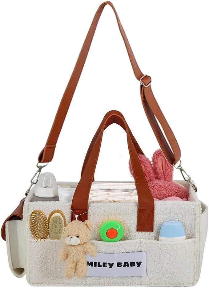 SMILEY BABY Nappy Caddy Organizer, Newborn Essentials & Car Diaper Caddy, Portable Nursery Storage Basket with Detachable Compartments, Baby Shower Gifts and Registry Must Haves for Boy or Girl