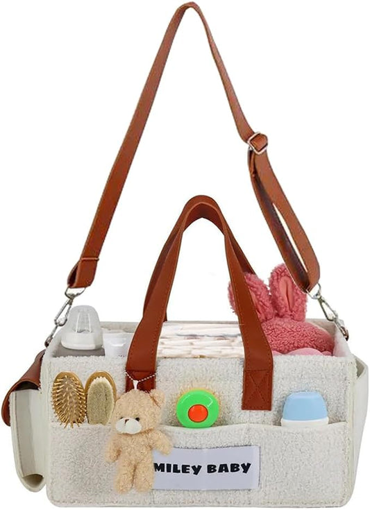 SMILEY BABY Nappy Caddy Organizer, Newborn Essentials & Car Diaper Caddy, Portable Nursery Storage Basket with Detachable Compartments, Baby Shower Gifts and Registry Must Haves for Boy or Girl