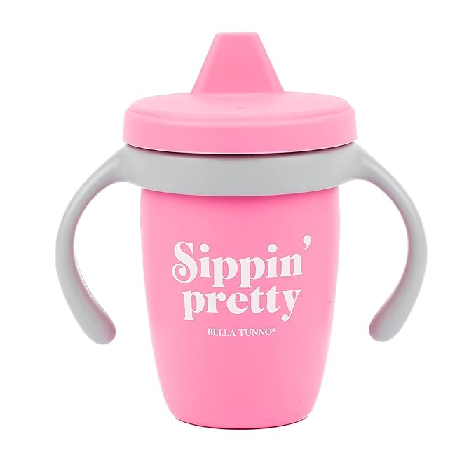Bella Tunno Sippy Cup, Silicone Training Cup with Transition Handles for Infants, Toddlers & Kids, Babies 6-12 Months & Toddlers 1-3 Years, Boys & Girls, Sippin’ Pretty, 8 oz