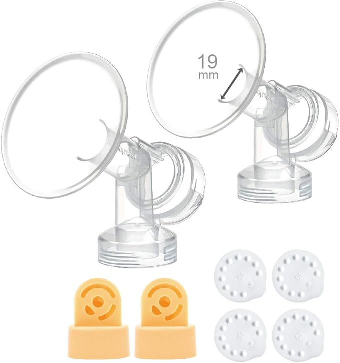 Maymom Brand 19 mm 2xOne-Piece Small Breastshield w/Valve and Membrane Compatible with Medela Breast Pumps; Extra Small Shield Non-Detachable Clear