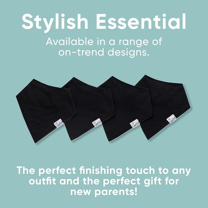Copper Pearl 4 Pack Soft Cotton Baby Bibs for Drooling and Teething, Absorbent Drool Bibs for Baby Girl and Boy, Adjustable to Fit Newborns to Toddlers (Black Basics)