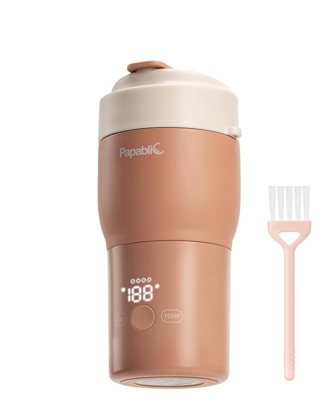 Papablic Portable Bottle Warmer for Travel Almond Rose, with Pink Bottle Cap Brush