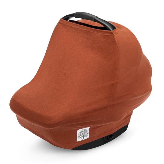 Parker Baby 4 in 1 Car Seat Cover for Girls and Boys - Stretchy Carseat Canopy, Nursing Cover, Grocery Cart Cover, High Chair Cover - “Clay”