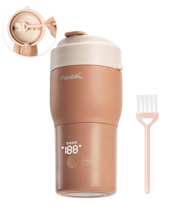 Papablic Portable Bottle Warmer for Travel Almond Rose, with Pink Bottle Cap Brush