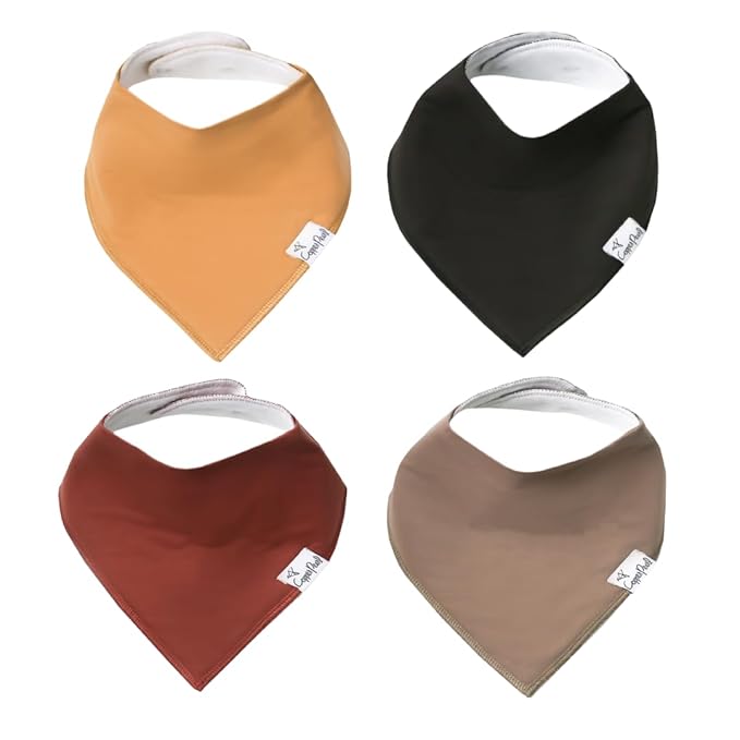 Copper Pearl 4 Pack Soft Cotton Baby Bibs for Drooling and Teething, Absorbent Drool Bibs for Baby Girl and Boy, Adjustable to Fit Newborns to Toddlers, Tons of Styles (Dune)